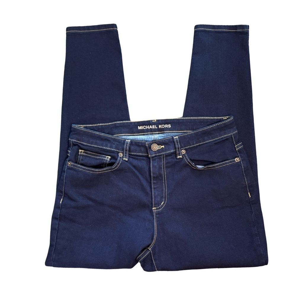 Michael Kors Izzy Mid Rise Cropped Skinny Dark Blue Stretch Denim Jean Size 10 - Picture 5 of 12